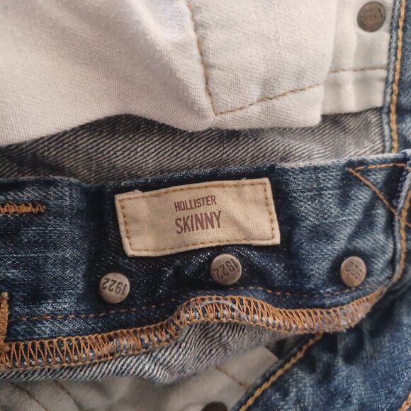 Hollister Men’s Skinny Jeans W33 L34 Medium Wash Distressed Ripped Y2K Cotton - Picture 4 of 11